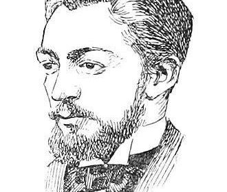 Pen-and-ink sketch of a bearded man in a bow tie, facing left.